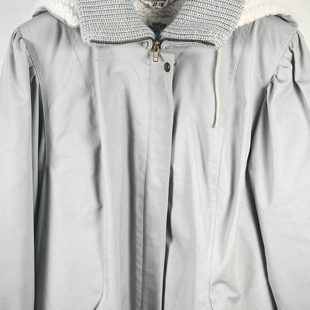 Vintage Windsor Bay JCP  Womens Large Beige‎ Sherpa Lined Zip Hooded Heavy Coat